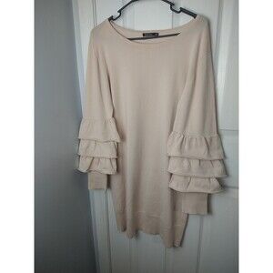 Solutions Woman XL Ruffle Rolled Sleeve Knit Knee Length Sweater Dress Peach